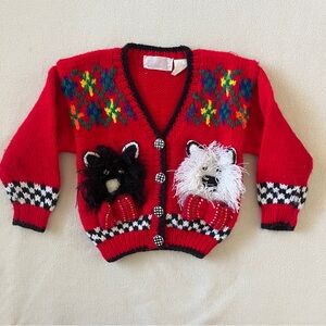 Vintage Rachel’s Kids Toddler Button Sweater Cardigan Embroidered Dogs Checker 3